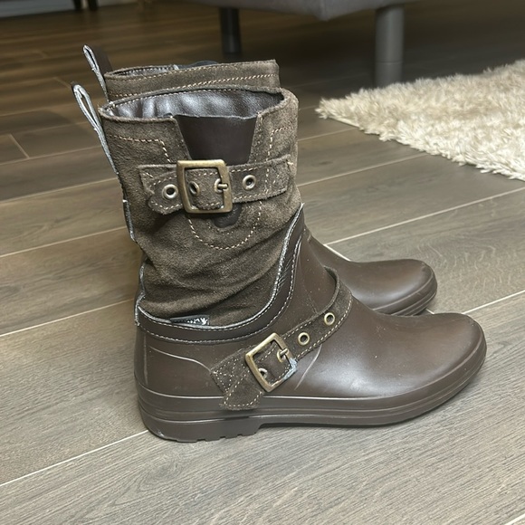 Santana Canada Waterproof Boots Cayley Suede / Rubber Brown Rain Boots Size 8 - Picture 9 of 16